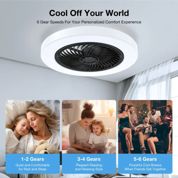 BLITZWILL 21'' Ceiling Fan with Light, 6-Speed Reversible, Dimmable LED Timing with Remote & APP Control, Modern Bladeless Flush Mount Ceiling Fan, Black - Image 4