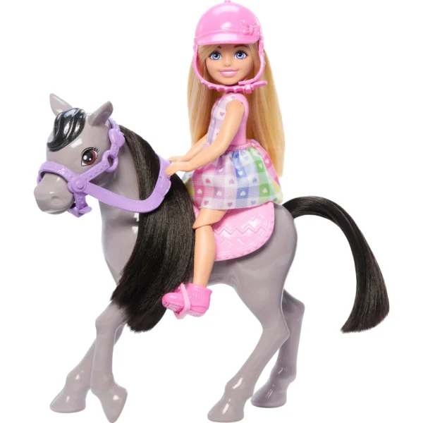 Barbie Chelsea Doll & Horse Toy Set, Includes Helmet Accessory, Doll Bends at Knees to “Ride” Pony