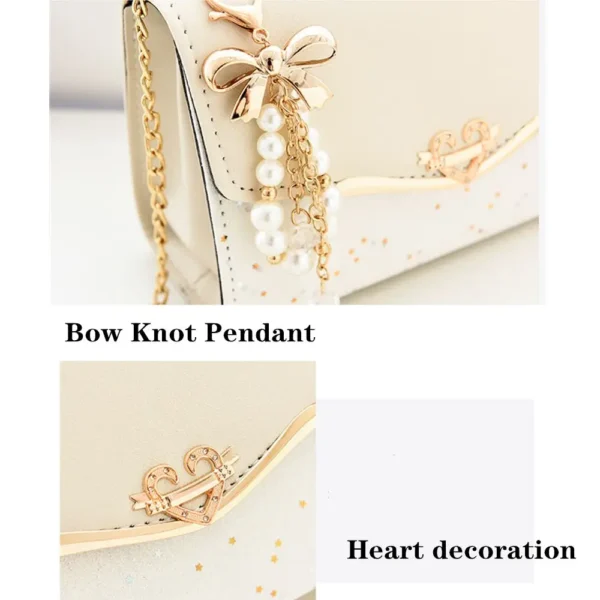 Elegant Women Shoulder Bag Sequin PU Leather Messenger Bag Fashion Pearl Sling Chain Single Totes Bag Korean Mobile Phone Bag - Image 3