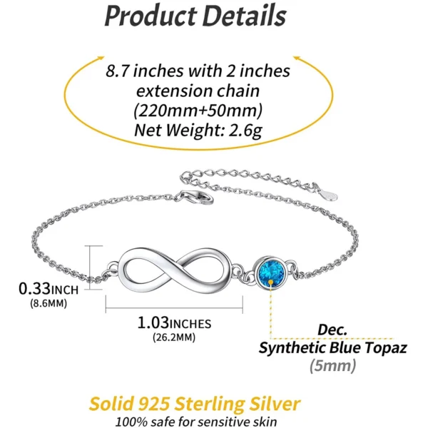 ChicSilver Infinity Love Anklet for Women Girls, with Birthstone Foot Chain, Hypoallergenic 925 Sterling Silver Ankle Bracelet Summer Vacation Beach Jewelry - Image 3