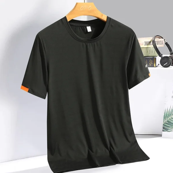 Men's Summer Ice Silk T-shirt Sweatshirt Round Neck Simple Running Fitness Suit Thin Breathable Quick Drying T - Image 6