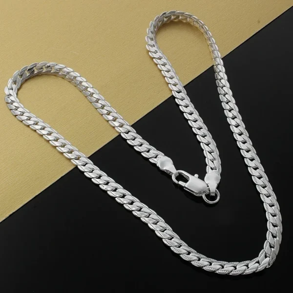 Nice 925 Sterling Silver 6MM Full Sideways Chain Necklace For Women Men Fashion Jewelry Sets Wedding Gift - Image 2