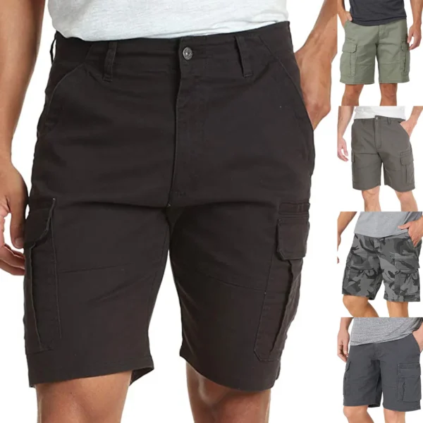 2024 new solid color Men's shorts Fashion Men's Pocket Zipper Resilience Leisure Time Tooling Shorts Pants - Image 2