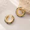 Retro Jewelry Green Stones Earrings Hot Sale Luxury Design High Quality Brass Metal Gold Color Hoop Earrings For Women 2023 - Image 5
