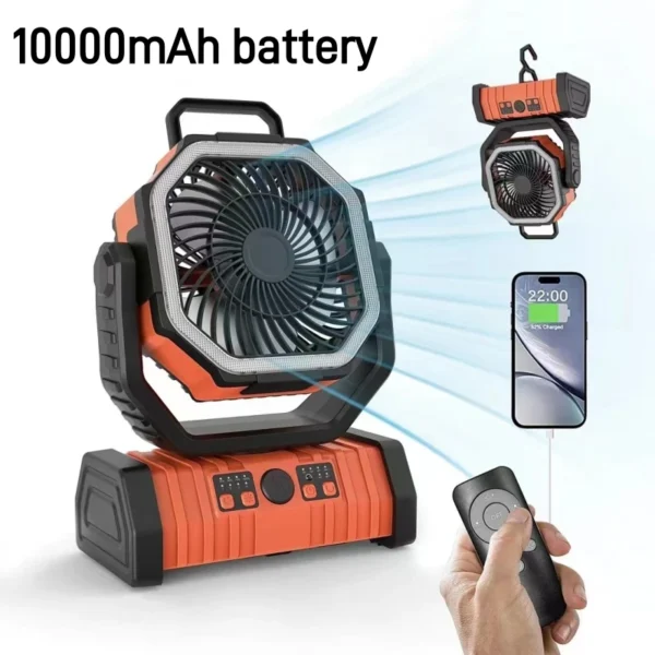 10000mAh Camping Fan Rechargeable Outdoor Ceiling Oscillating Fan Portable Air Cooler with Remote Control LED Night Light Timer