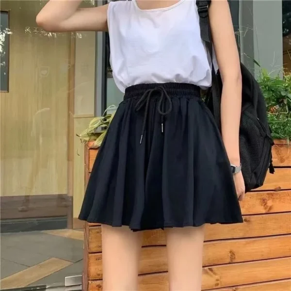 Summer Shorts Skirts Women Elastic High Waist Casual Wide Leg Shorts Korean A Line Loose Mini Skirt Black Short Pants - Image 2