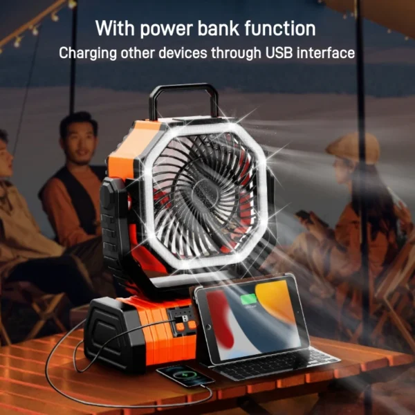 10000mAh Camping Fan Rechargeable Outdoor Ceiling Oscillating Fan Portable Air Cooler with Remote Control LED Night Light Timer - Image 4