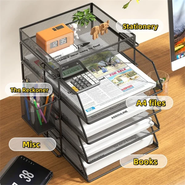 Metal Desktop File Shelf Organization Storage Multi-level Office Document Organizer Gadgets for Home Document Box Data Storage - Image 3