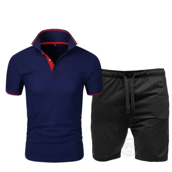 Summer Breathable Casual Sports Suit Polo Shirt Shorts 2-piece Set Men's Lapel Short-sleeved 5-point Pants Sportswear S-3XL