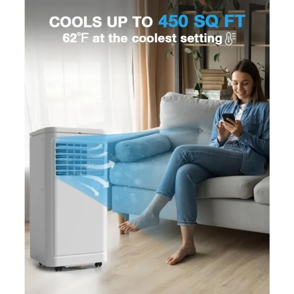 10000 BTU Portable Air Conditioner,Portable AC with Dehumidifier & Fan, 2 Fan Speeds, 24H Timer, Remote Control - Image 2