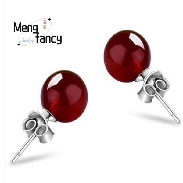 Natural Agate Chalcedony Round Earring 925 Silver Designer Fashion Elegant Sexy Young Girls Jewelry Luxury Couple Holiday Gifts - Image 5