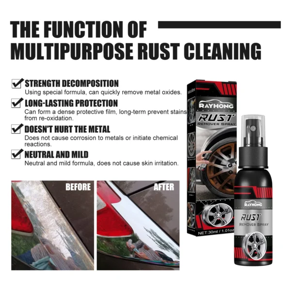 30ML Car Maintenance Iron Powder Cleaning Super Rust Remover Cleaner Multi Purpose Rust Remover Spray Metal Surface Chrome Paint - Image 2