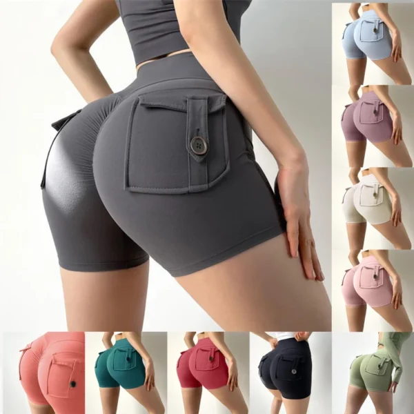 Women Sport Shorts Pockets Gym Sexy High Waist Workout Push Up Booty Scrunch Biker Shorts Pants Fitness Cycling Tights