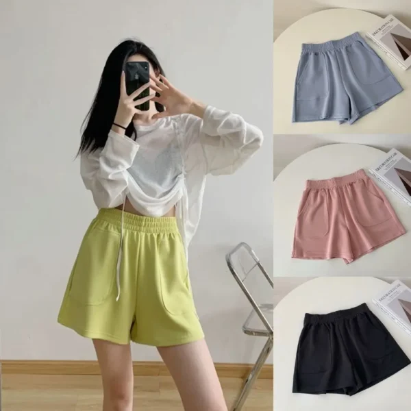 Summer Women's Shorts Trendy Casual Summer Bright Color Short Pants With Pocket Soft Korean Style Girls Bottoms Elastic Homewear