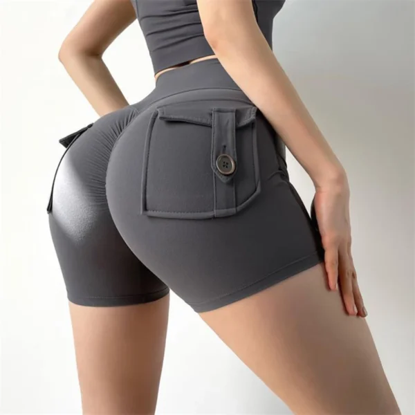 Women Sport Shorts Pockets Gym Sexy High Waist Workout Push Up Booty Scrunch Biker Shorts Pants Fitness Cycling Tights - Image 2