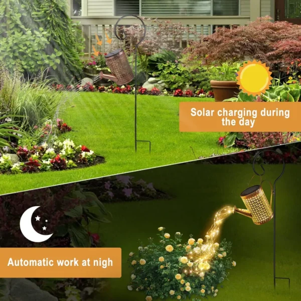 Solar Watering Can with Cascading Light Water Can Solar Lights Garden Decorative Solar Waterfall Lights Waterproof Hanging Light - Image 3