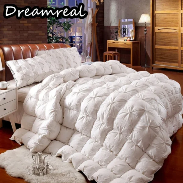 Dreamreal White Goose Down Filler Pleat 3D Bread Duvet/Quilt/Comforter Winter Thickened Luxury Blankets 100% Cotton Fabric Shell