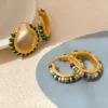 Retro Jewelry Green Stones Earrings Hot Sale Luxury Design High Quality Brass Metal Gold Color Hoop Earrings For Women 2023 - Image 4