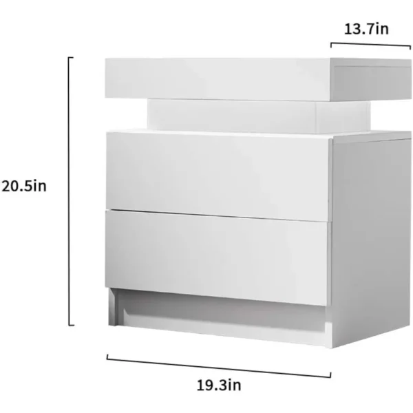 Side Bed Table With LED Light Bedside Tables for the Bedroom Furniture Generic Nightstand Set of 2 LED Nightstand With 2 Drawers - Image 2