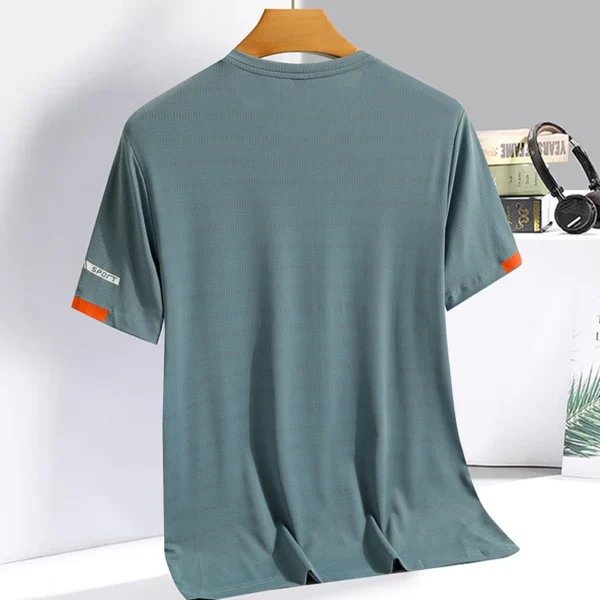 Men's Summer Ice Silk T-shirt Sweatshirt Round Neck Simple Running Fitness Suit Thin Breathable Quick Drying T - Image 2