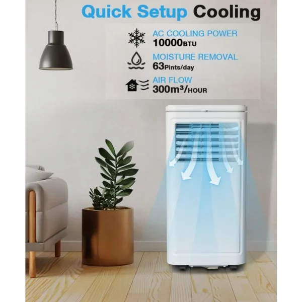 10000 BTU Portable Air Conditioner,Portable AC with Dehumidifier & Fan, 2 Fan Speeds, 24H Timer, Remote Control - Image 3