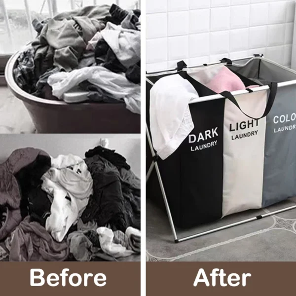 BGRORIO Foldable Laundry Basket Three Grids Waterproof Organizer Basket Home Large Dirty Clothes Toy Laundry Hamper - Image 2