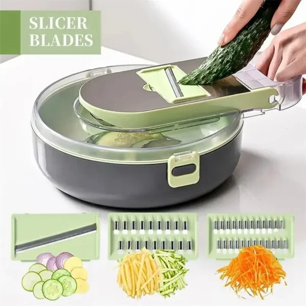 Multifunctional Food Cutter Adjustable Vegetable Cutter Kitchenware Set Multiblade Container - Image 3