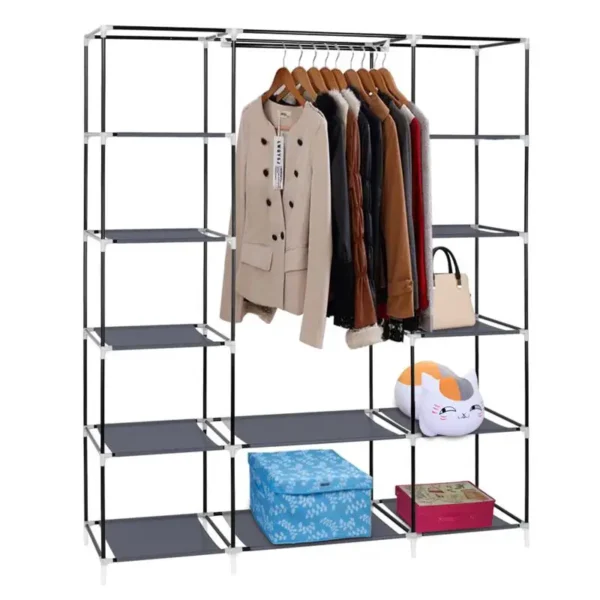 69 Inch Portable Clothes Closet Non-Woven Fabric Wardrobe Sturdy Double Rod Clothes Storage Organizer Quick And Easy To Assemble - Image 4