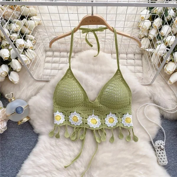 Fashion Holiday Knitted Tassel Tanks And Camis Bohemia Patchwork Sexy Off Shoulder Bustier Summer Women Clothes Droshipping - Image 5