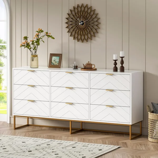 3 / 9 Drawers, Chest of Drawers,Dressers with Storage,Storage Cabinet with Golden Legs for Bedroom, Living Room, White / Black - Image 3