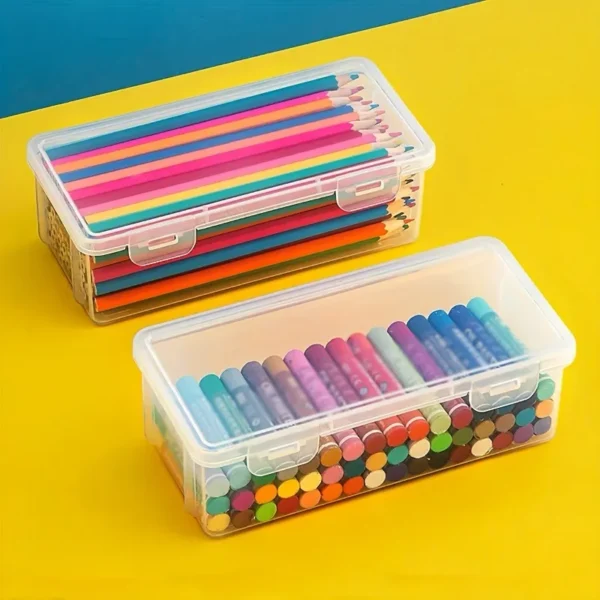 1Pc Transparent Pencil Case Box Large-capacity Stackable Storage Box Office School Pencil Case Supplies Pencil Storage - Image 2