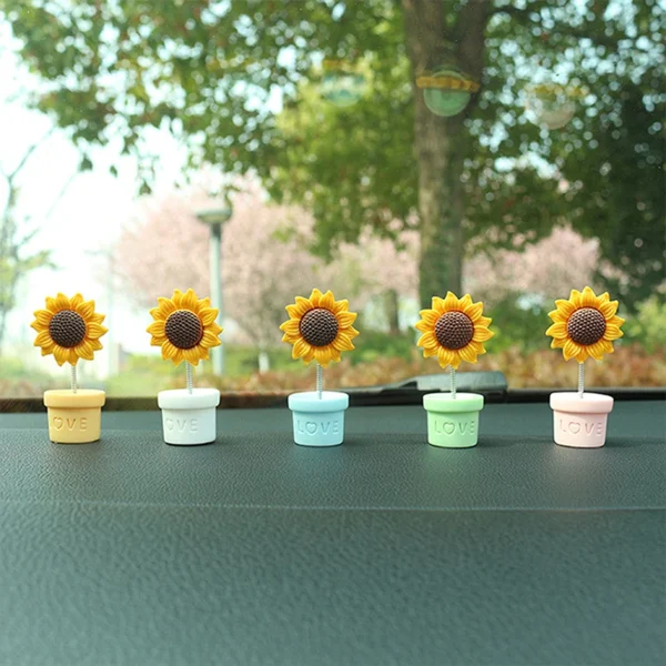 1PC Cute Car Center Console Decoration Simulated Potted Sunflower Desk Ornaments Swinging Potted Sunflower Car Accessories - Image 2