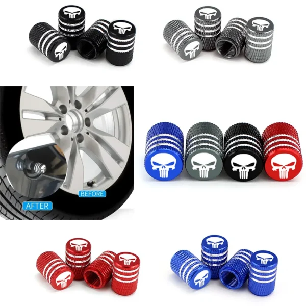 Skull head logo Car Tire Valve Caps,Aluminum Alloy Car Wheel Tire Valve Caps,Suitable For air in the United States and Europe