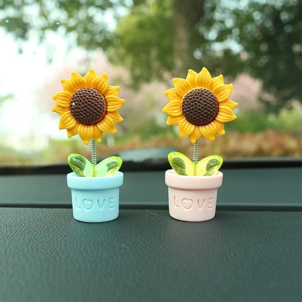 1PC Cute Car Center Console Decoration Simulated Potted Sunflower Desk Ornaments Swinging Potted Sunflower Car Accessories - Image 4