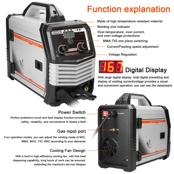 4in1 MIG MMA MAG TIG-160C Welding Machine Inverter Welders IGBT DC Inverter Welder Contact Welding Non-Gas ARC Welder