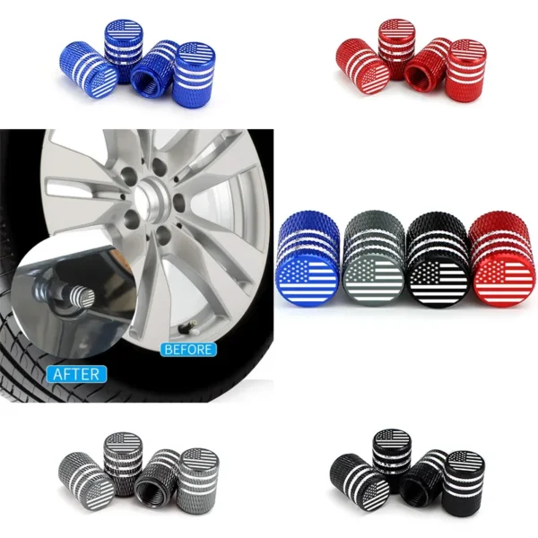 4pcs American flag logo Car tire valve cap - Dust proof universal, aluminum alloy car tire valve cap,For USA AIR Valve Caps