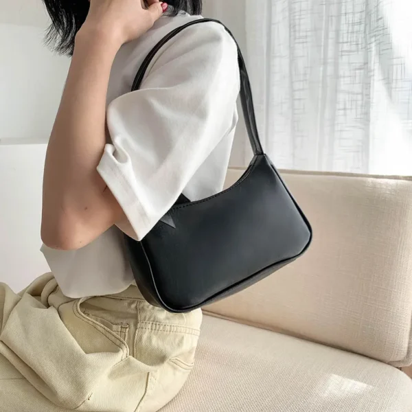 Retro Soft PU Leather Women Shoulder Underarm Bags Casual Solid Color Small Top-Handle Handbags Ladies Fashion Shoulder Bags - Image 3