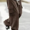 Men's High Street Spring Fall Solid Color Drawstring Straight Leg Casual Cargo Pants Striped Casual Cotton Tracksuit Pants - Image 4
