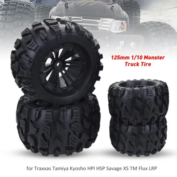 ZD Racing 4PCS 125MM 1/10 Monster Truck Tire Rubber Rocks Tyres 12mm Wheel Hex for RC Crawler Axial Traxxas Tamiya Kyosho - Image 4