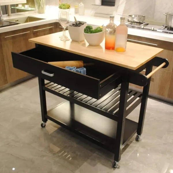 3 Tiers Mobile Kitchen Food Prep Worktable Small Coffee Cart Stand for Dining Room Towel Rack & Two Lockable Swivel Wheels Home