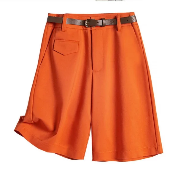 Women's High Waist Summer Shorts Fashion Solid Color Casual Short Pants Female Orange Button Fly Loose Bermuda Shorts for Women