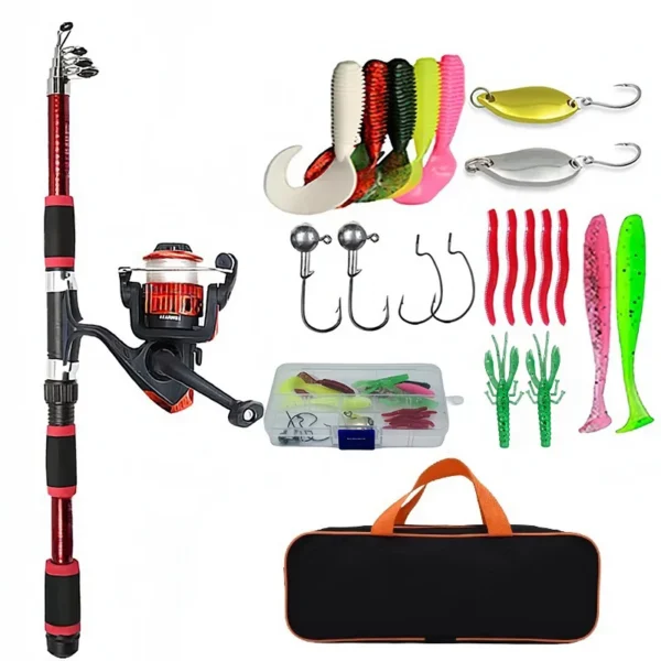 Fishing Pole Set Full Kits With Telescopic Fishing Rod And Spinning Reel Baits Hooks Travel Pole Set