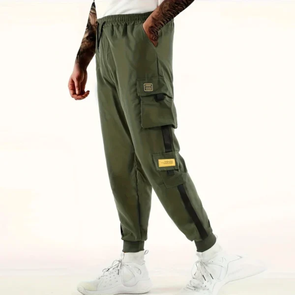 Loose Fit Multi Pocket Joggers For Spring Summer, Men's Street Style Waist Drawstring Casual Pants Cargo Pants For Fitness Outdo - Image 3