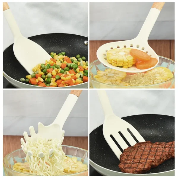 White wooden handle kitchen cooking tools silicone kitchenware seven piece set silicone spatula kitchen utensils cooking stir fr - Image 2