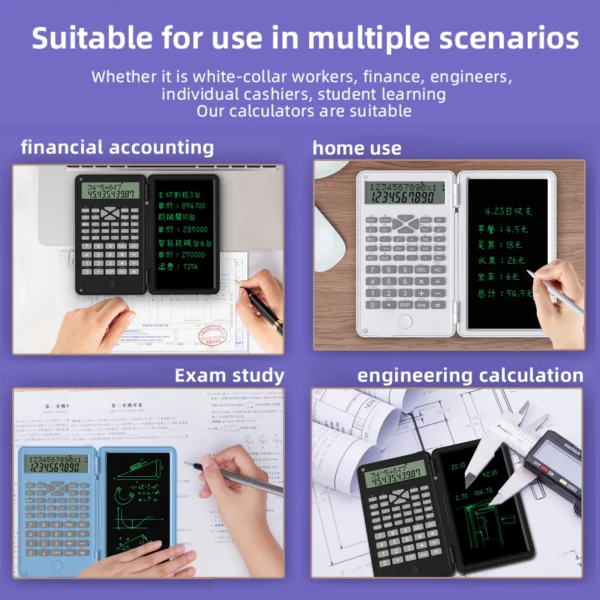 Scientific Calculator with Erasable Writing Board 240 Functions 2 Line LCD Display Foldable Financial Math Calculator School - Image 6