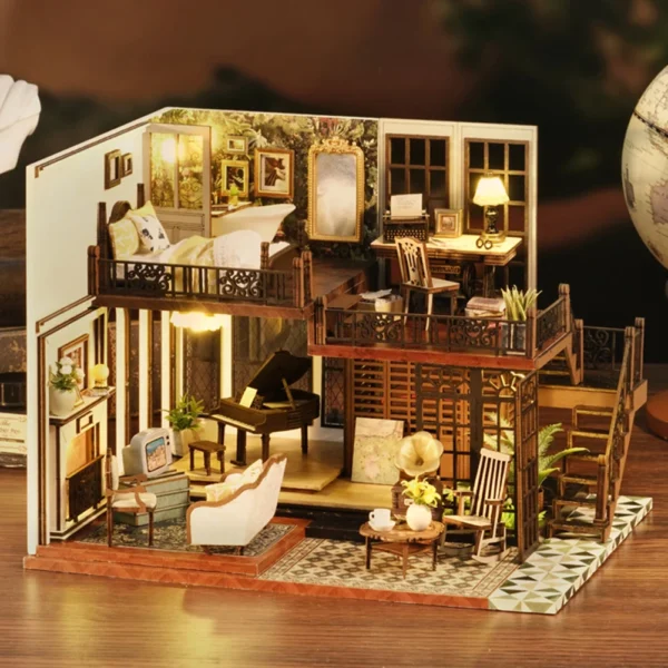 DIY Miniature Doll House Diorama Toys Kids Assembled Dollhouse Puzzle Model Handmade Dollhouse Battery Powered Kits for Children