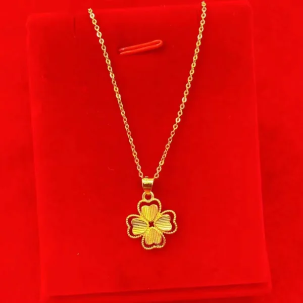 Shiny Pure 14 K Gold Color Clover Pendant Necklace for Women's Gold Color Necklace Chain Valentine's Day Wedding Jewelry Gifts - Image 4