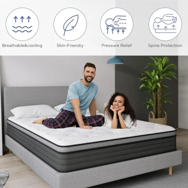 12Inch Queen Size Mattresses, Memory Foam, Made of Foam and Individual Pocketed Springs, Cool and Breathable, Queen Mattresses - Image 4