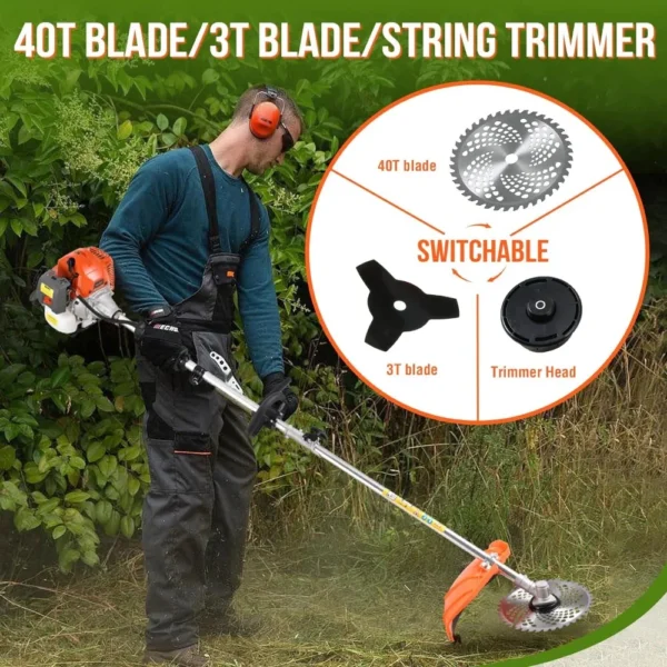 Gas Powered Hedge Trimmer 41.5cc 5 in 1 Multi Functional Garden Trimming Tools Gas Weed Eater Long Reach Pole Saw - Image 3