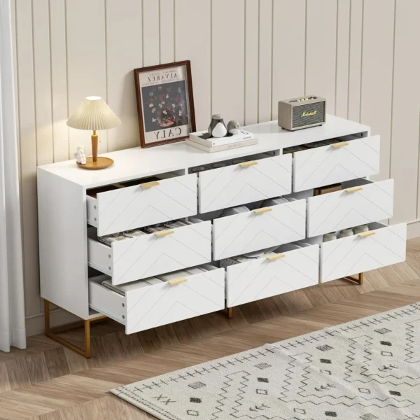 3 / 9 Drawers, Chest of Drawers,Dressers with Storage,Storage Cabinet with Golden Legs for Bedroom, Living Room, White / Black - Image 4